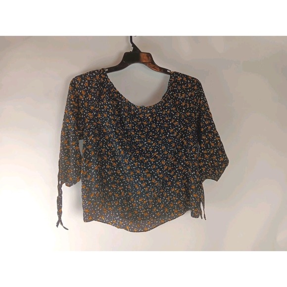 Madewell Tops - Madewell Womens Top Black Leaf Silk 3/4 Sleeve Off The Shoulder Blouse Size S